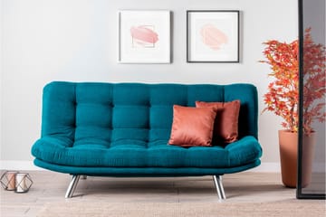 Sandee 3-sits Fällbar Längsbäddad Bäddsoffa 130x200 cm i Tyg - Petrolblå - Möbler - Vardagsrum - Bäddsoffor