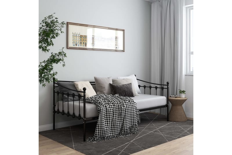 Sängram bäddsoffa svart metall 90x200 cm - Svart - Hörnbäddsoffa - Bäddsoffor