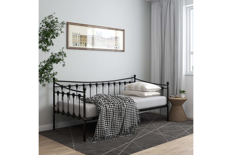 Sängram bäddsoffa svart metall 90x200 cm - Svart - Hörnbäddsoffa - Bäddsoffor