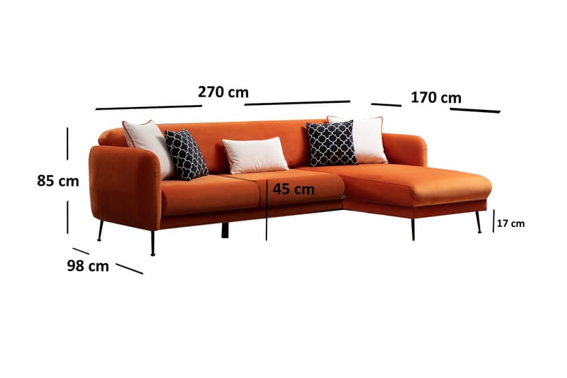 SANPSON Bäddsoffa med Divan Höger Orange - Möbler - Vardagsrum - Bäddsoffor