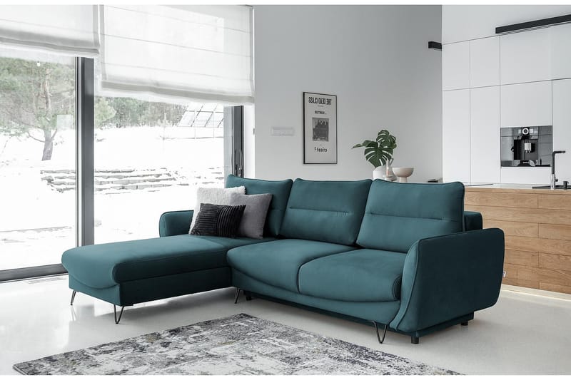 SAROSH Bäddsoffa m. Divan Förvaring Blå/Grön/Grå - Möbler - Vardagsrum - Bäddsoffor