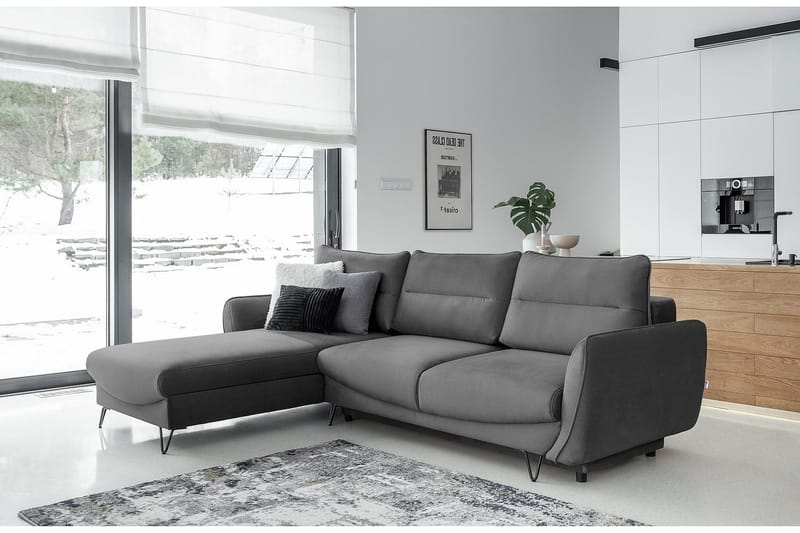 SAROSH Bäddsoffa m. Divan Förvaring Grå - Möbler - Vardagsrum - Bäddsoffor