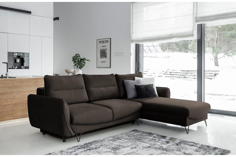 SAROSH Bäddsoffa m. Divan Förvaring Mörkbrun - Möbler - Vardagsrum - Bäddsoffor