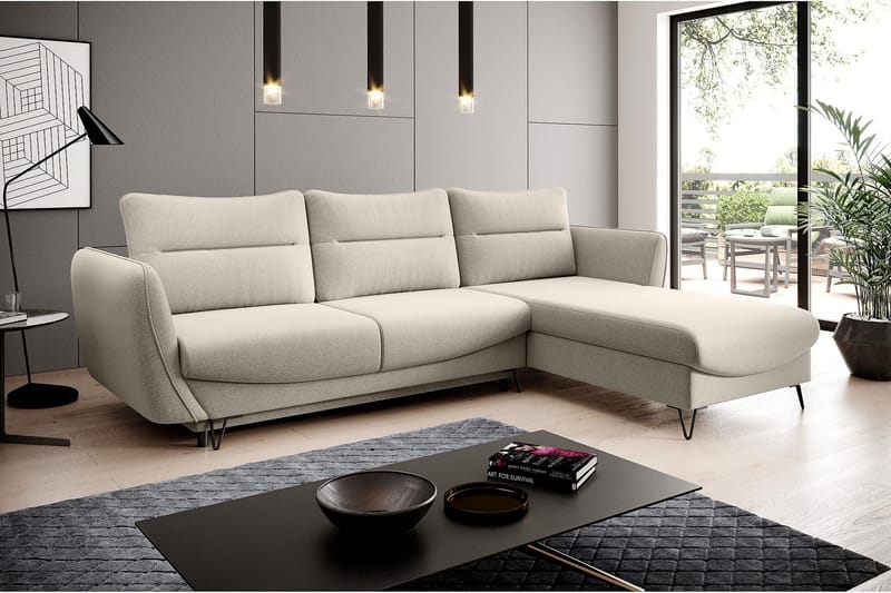 SAROSH Bäddsoffa m. Divan Förvaring Vit/Beige - Möbler - Vardagsrum - Bäddsoffor