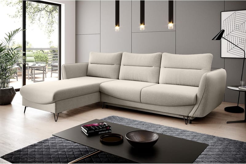 SAROSH Bäddsoffa m. Divan Förvaring Vit/Beige - Möbler - Vardagsrum - Bäddsoffor