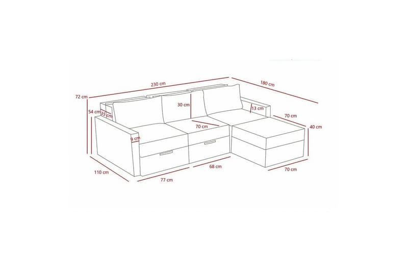 Savra Bäddsoffa med Divan 3-sits - Grå - Möbler - Vardagsrum - Bäddsoffor - Hörnbäddsoffa
