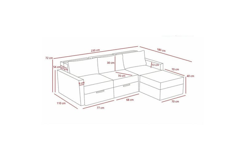 Savra Bäddsoffa med Divan 3-sits - Grå - Möbler - Vardagsrum - Bäddsoffor - Hörnbäddsoffa