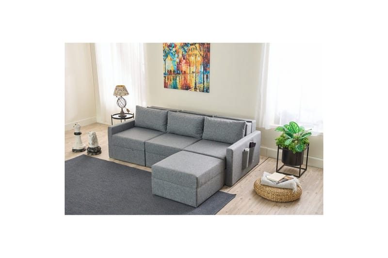 Savra Bäddsoffa med Divan 3-sits - Grå - Möbler - Vardagsrum - Bäddsoffor - Hörnbäddsoffa