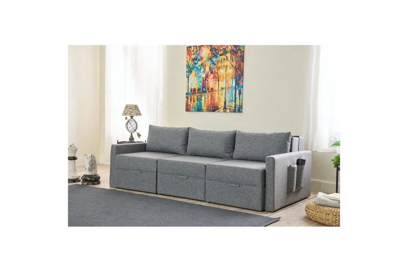 Savra Bäddsoffa med Divan 3-sits - Grå - Möbler - Vardagsrum - Bäddsoffor - Hörnbäddsoffa