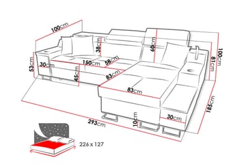 Seginus Bäddsoffa m. Divan Förvaring 3-sits 226x127 - Rosa - Möbler - Vardagsrum - Bäddsoffor