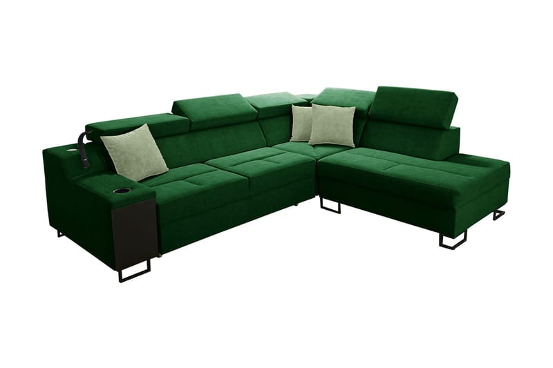 Seginus Bäddsoffa m. Schäslong 3-sits 210x127, Grön
