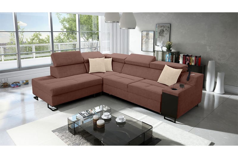 Seginus Bäddsoffa m. Schäslong 3-sits 210x127 - Rosa - Möbler - Vardagsrum - Bäddsoffor