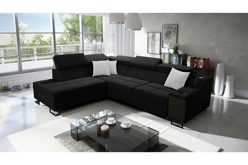 Seginus Bäddsoffa m. Schäslong 3-sits 210x127 - Svart - Möbler - Vardagsrum - Bäddsoffor