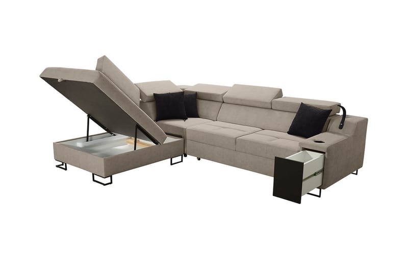 Seginus Bäddsoffa m. Schäslong 3-sits 210x127 - Svart - Möbler - Vardagsrum - Bäddsoffor