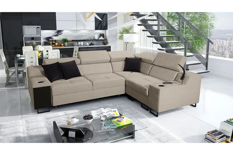 Seginus Hörnbäddsoffa 4-sits 210x127 - Beige - Möbler - Vardagsrum - Bäddsoffor - Hörnbäddsoffa