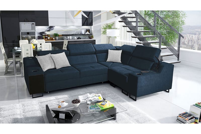 Seginus Hörnbäddsoffa 4-sits 210x127 - Blå - Möbler - Vardagsrum - Bäddsoffor - Hörnbäddsoffa
