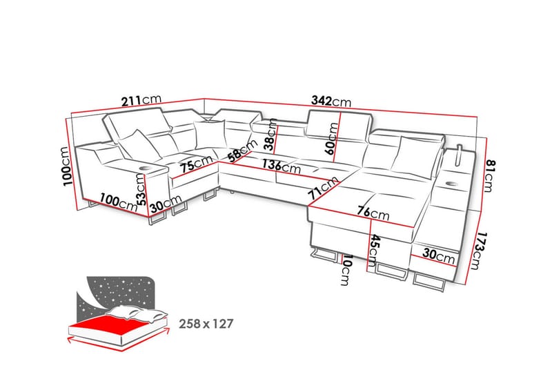 Seginus Hörnbäddsoffa m. Divan 5-sits 268x127 - Blå - Möbler - Vardagsrum - Bäddsoffor - Hörnbäddsoffa