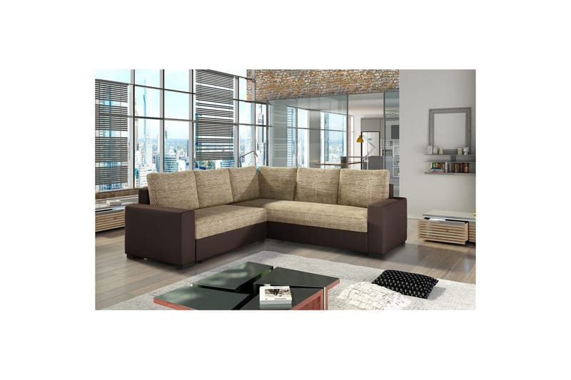 Sektion Eltap Canis 235x235x89 cm - Berlin 03, Soft 66, Beige, Mörkbrun - Möbler - Vardagsrum - Bäddsoffor - Hörnbäddsoffa