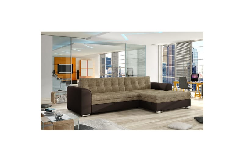 Sektion Eltap Conforti 275x165x78 cm - Berlin 03, Soft 66, Beige, Mörkbrun, Höger - Möbler - Vardagsrum - Bäddsoffor