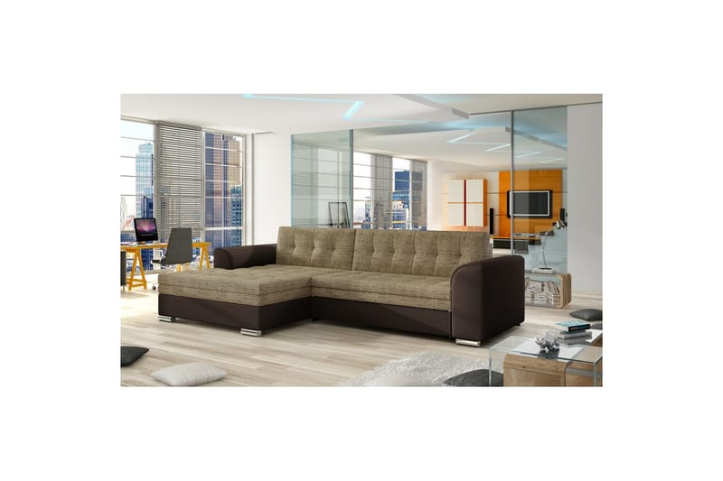 Sektion Eltap Conforti 275x165x78 cm - Berlin 03, Soft 66, Beige, Mörkbrun, Vänster - Möbler - Vardagsrum - Bäddsoffor