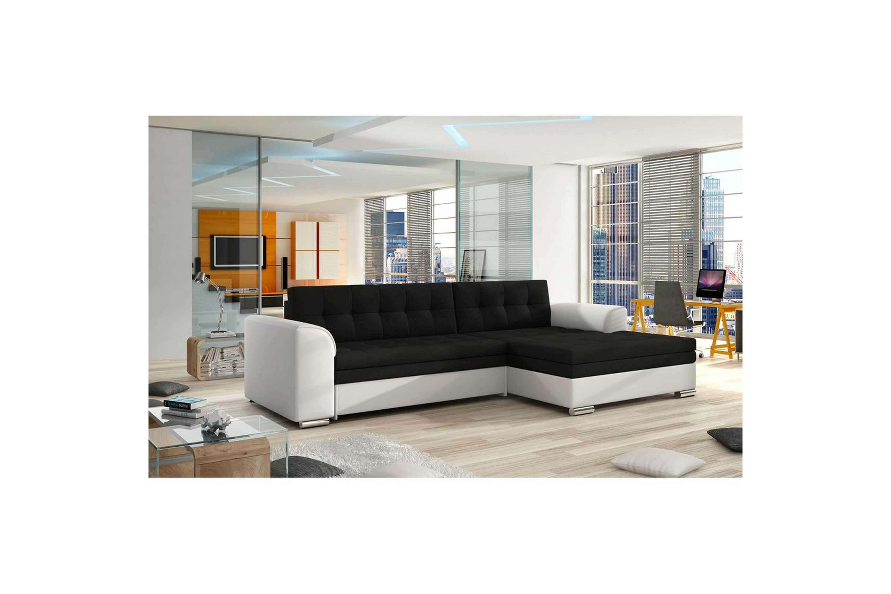 sektion eltap conforti 275x165x78 cm - sawana 14, soft 17, svart, vit, höger