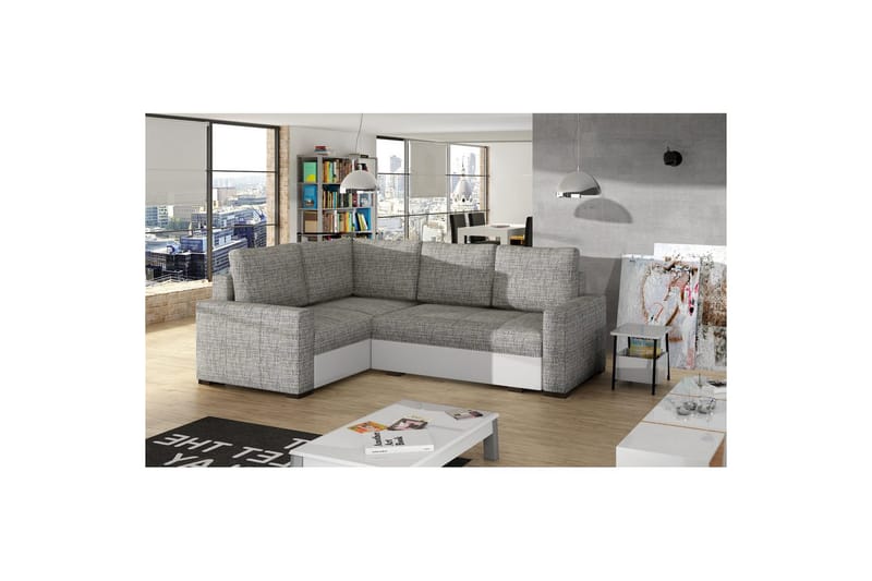Sektion Eltap Corona 235x162x90 cm - Berlin 01, Soft 17, Grå, Vit, Vänster - Möbler - Vardagsrum - Bäddsoffor - Hörnbäddsoffa