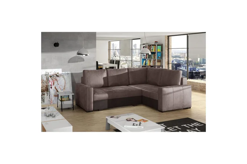 Sektion Eltap Corona 235x162x90 cm - Monolith 09, Monolith 29, Mörkbeige, Brun, Höger - Möbler - Vardagsrum - Bäddsoffor - Hörnbäddsoffa