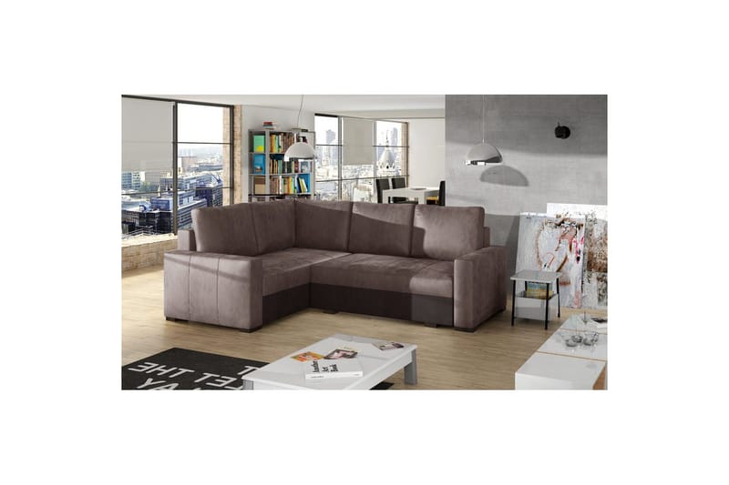 Sektion Eltap Corona 235x162x90 cm - Monolith 09, Monolith 29, Mörkbeige, Brun, Vänster - Möbler - Vardagsrum - Bäddsoffor - Hörnbäddsoffa