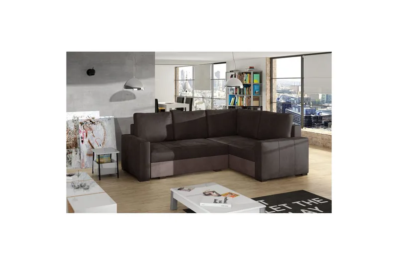 Sektion Eltap Corona 235x162x90 cm - Monolith 29, Monolith 09, Brun, Mörkbeige, Höger - Möbler - Vardagsrum - Bäddsoffor - Hörnbäddsoffa