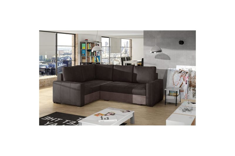 Sektion Eltap Corona 235x162x90 cm - Monolith 29, Monolith 09, Brun, Mörkbeige, Vänster - Möbler - Vardagsrum - Bäddsoffor - Hörnbäddsoffa