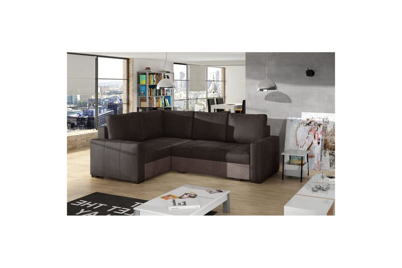 Sektion Eltap Corona 235x162x90 cm - Monolith 29, Monolith 09, Brun, Mörkbeige, Vänster - Möbler - Vardagsrum - Bäddsoffor - Hörnbäddsoffa