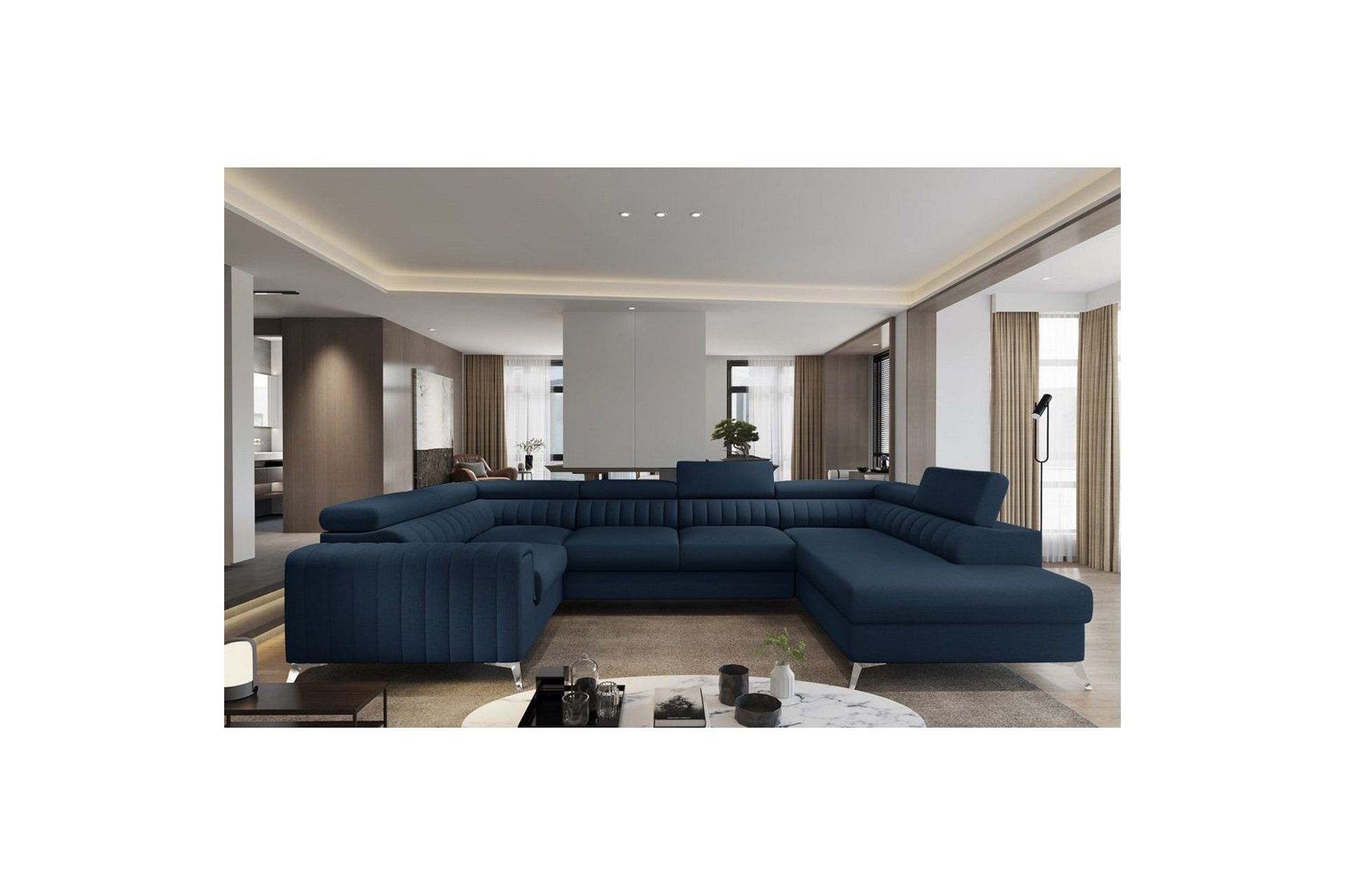 sektion eltap louis 347x202x92 cm - flores 40, blå, höger