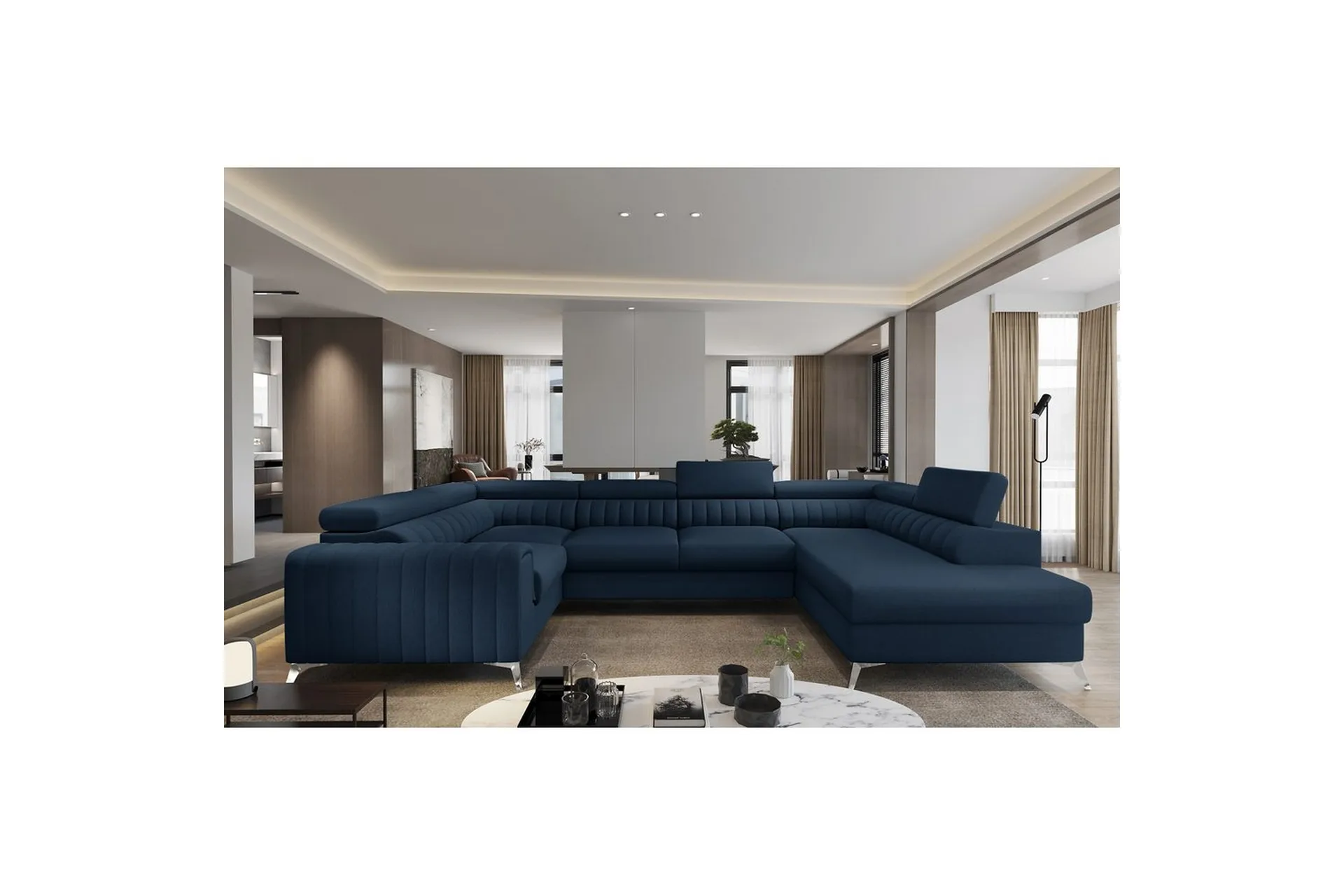 sektion eltap louis 347x202x92 cm - flores 40, blå, höger