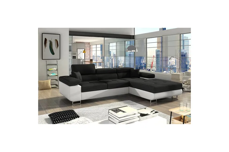 Sektionssoffa Eltap Armando 289x85x203 cm, Sawana 14, Soft 17, Svart, Vit, Höger