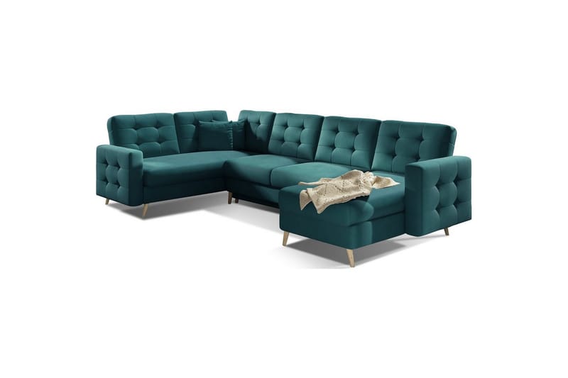 Sektionssoffa Eltap Asgard U 326x202x93 cm - Mat Velvet 75, Grön - Möbler - Vardagsrum - Bäddsoffor - Hörnbäddsoffa