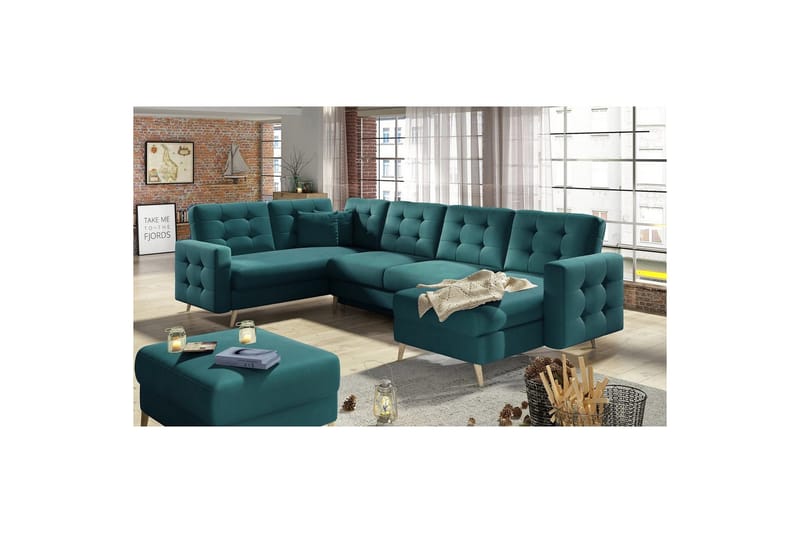 Sektionssoffa Eltap Asgard U 326x202x93 cm - Mat Velvet 75, Grön - Möbler - Vardagsrum - Bäddsoffor - Hörnbäddsoffa