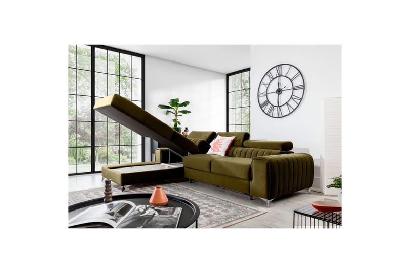 Sektionssoffa Eltap Grayson 278x205x92 cm - Nube 33, Grön, Vänster - Möbler - Vardagsrum - Bäddsoffor