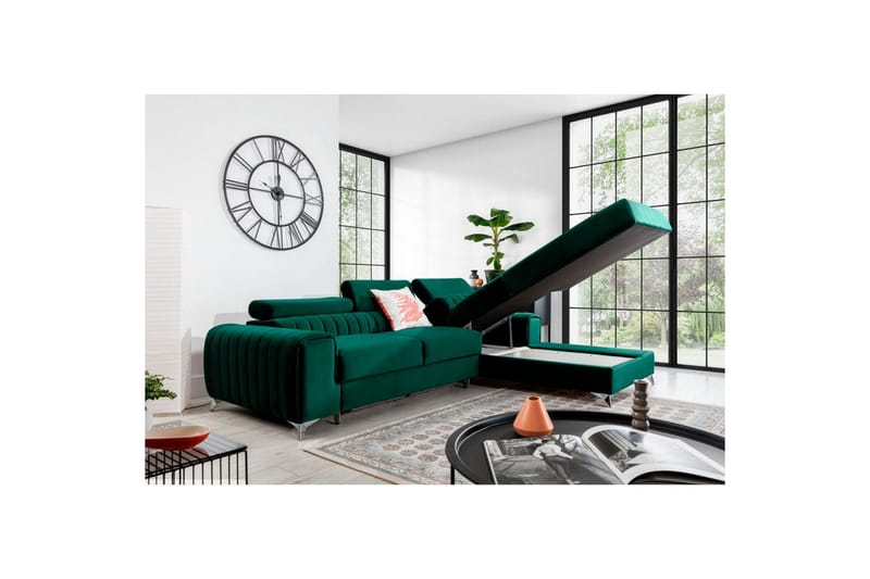 Sektionssoffa Eltap Grayson 278x205x92 cm - Nube 35, Grön, Höger - Möbler - Vardagsrum - Bäddsoffor
