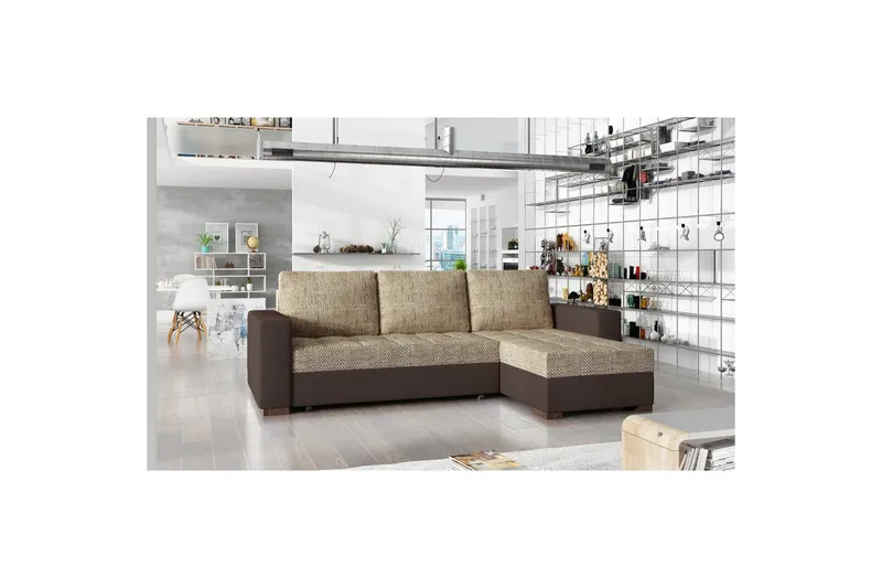 Sektionssoffa Eltap Newark 237x150x90 cm - Berlin 03, Soft 66, Beige, Mörkbrun - Möbler - Vardagsrum - Bäddsoffor