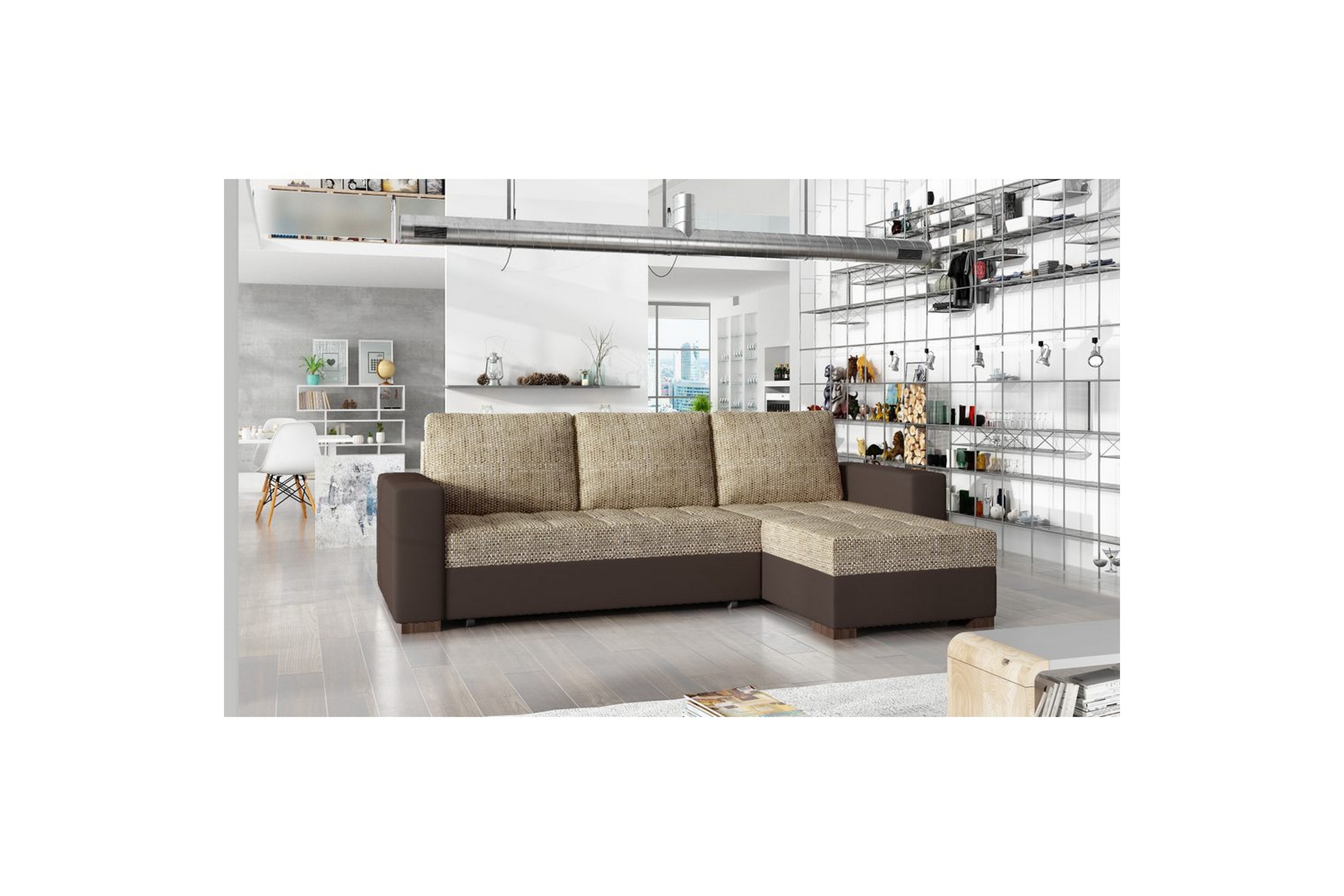 sektionssoffa eltap newark 237x150x90 cm - berlin 03, soft 66, beige, mörkbrun