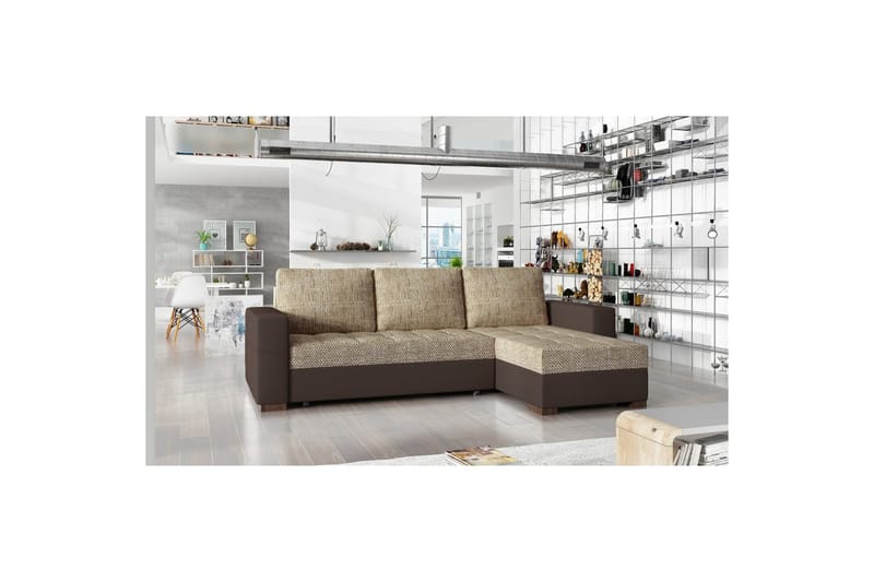 Sektionssoffa Eltap Newark 237x150x90 cm - Berlin 03, Soft 66, Beige, Mörkbrun - Möbler - Vardagsrum - Bäddsoffor