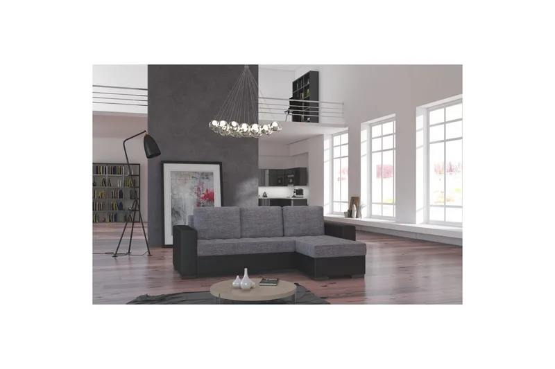 Sektionssoffa Eltap Newark 237x150x90 cm, Sawana 05, Soft 11, Grå, Svart