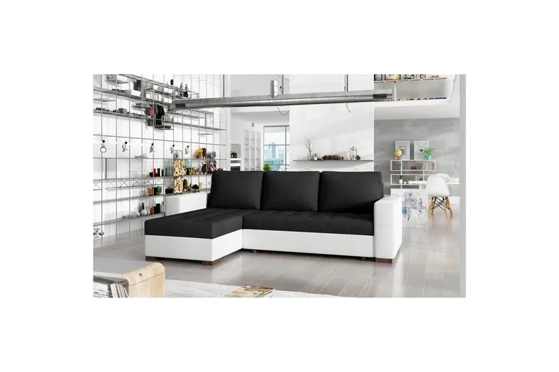 Sektionssoffa Eltap Newark 237x150x90 cm - Sawana 14, Soft 17, Svart, Vit - Möbler - Vardagsrum - Bäddsoffor