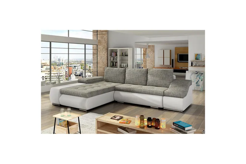 Sektionssoffa Eltap Ontario 295x200x82 cm - Berlin 01, Soft 17, Grå, Vit, Vänster - Möbler - Vardagsrum - Bäddsoffor