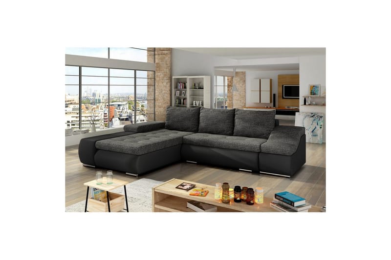 Sektionssoffa Eltap Ontario 295x200x82 cm - Berlin 02, Soft 11, Svart, Vänster - Möbler - Vardagsrum - Bäddsoffor