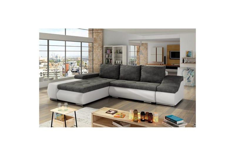 Sektionssoffa Eltap Ontario 295x200x82 cm - Berlin 02, Soft 17, Svart, Vit, Vänster - Möbler - Vardagsrum - Bäddsoffor