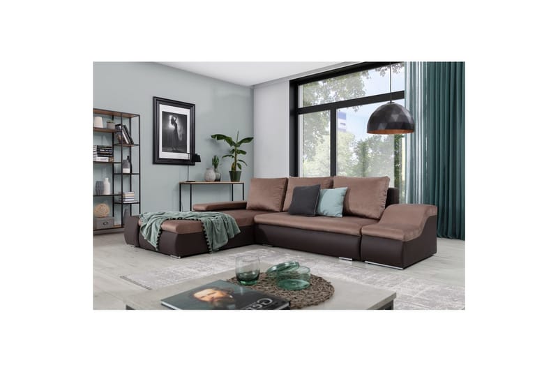 Sektionssoffa Eltap Ontario 295x200x82 cm - Monolith 09, Soft 66, Mörk beige, Mörkbrun, Vänster - Möbler - Vardagsrum - Bäddsoffor