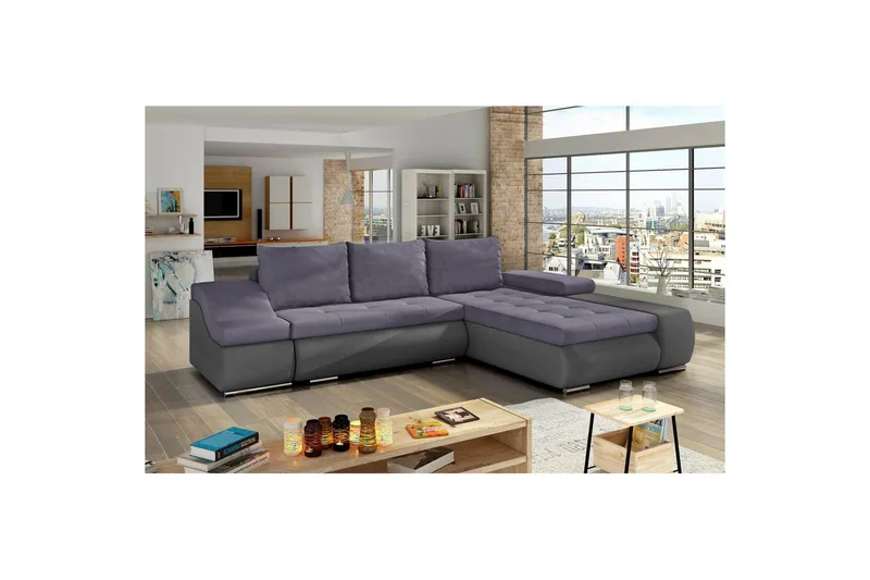 Sektionssoffa Eltap Ontario 295x200x82 cm - Soro 65, Soro 93, Lila, Grå, Höger - Möbler - Vardagsrum - Bäddsoffor