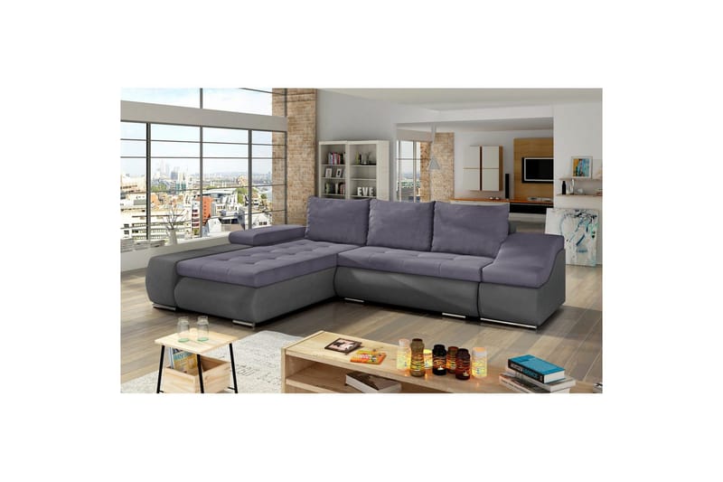Sektionssoffa Eltap Ontario 295x200x82 cm, Soro 65, Soro 93, Lila, Grå, Vänster