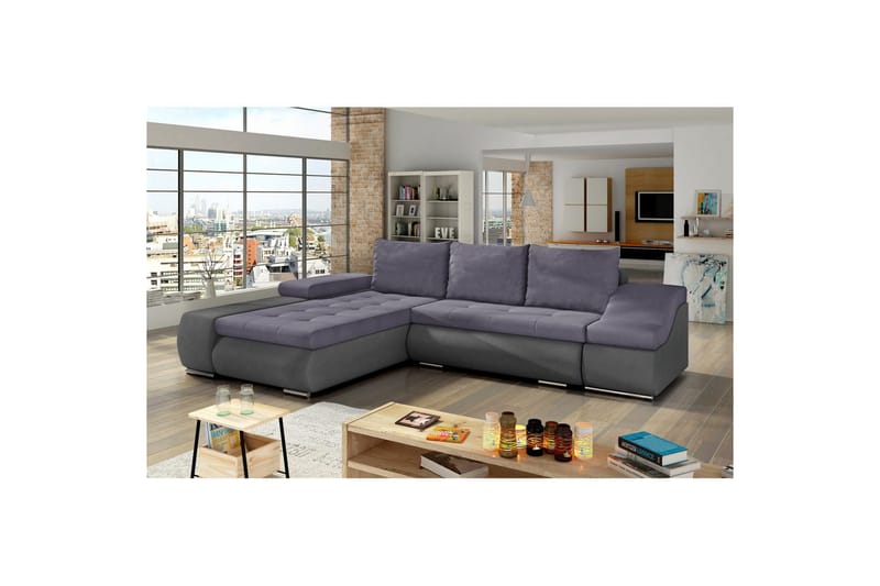 Sektionssoffa Eltap Ontario 295x200x82 cm - Soro 65, Soro 93, Lila, Grå, Vänster - Möbler - Vardagsrum - Bäddsoffor
